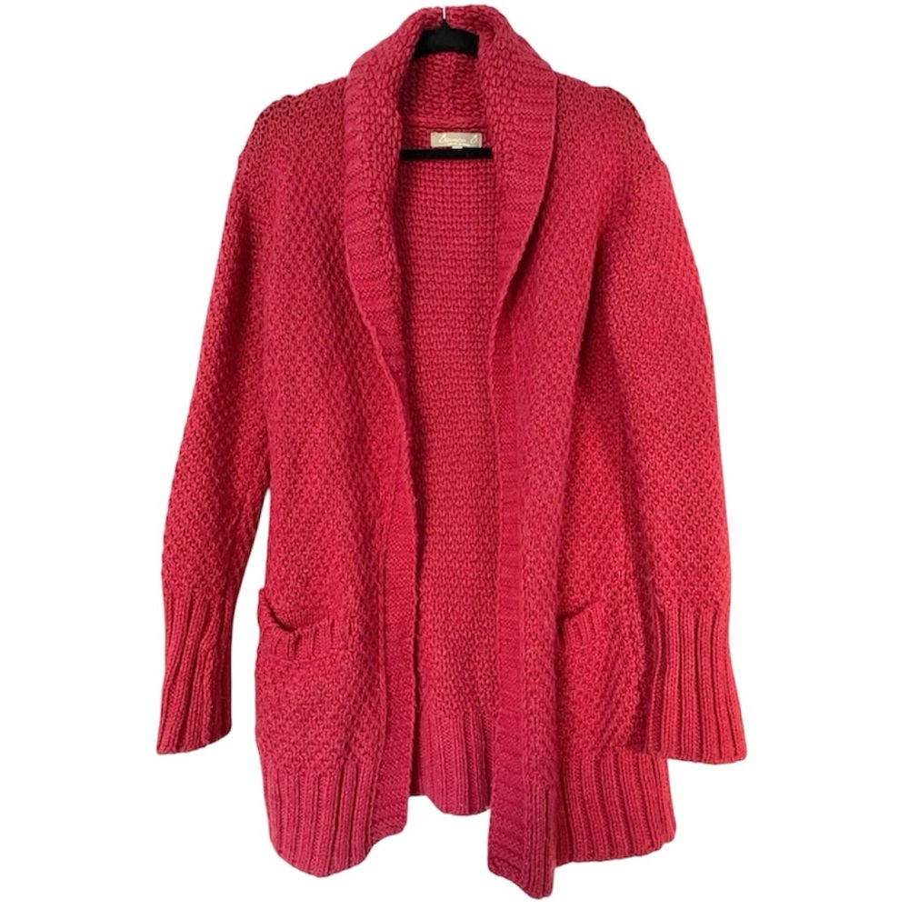 Bianca B oversized red chunky knit open drape front sweater